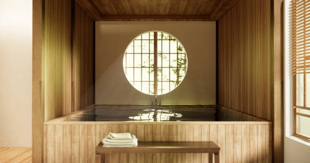 Wooden Japan bathroom modern Onsen minimal style