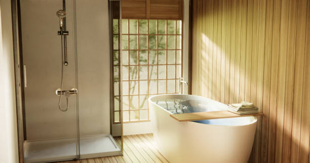 istock Wooden Japan bathroom modern Onsen minimal style 2010720925