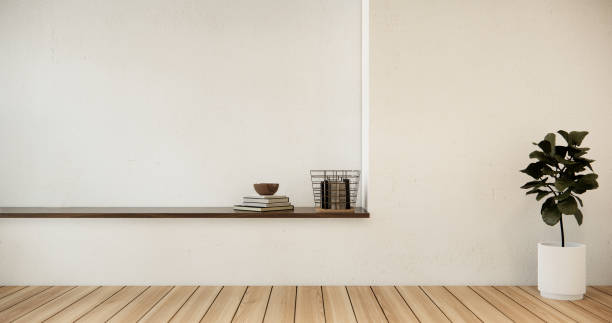 istock Empty room white on wooden floor interior design. 2010721970