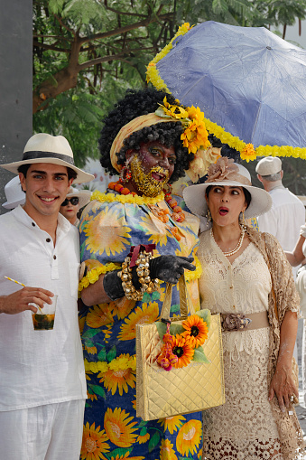 Santa Cruz de La Palma, Spain - February 12, 2024: People having fun during annual carnival Los Indianos on the streets of the city