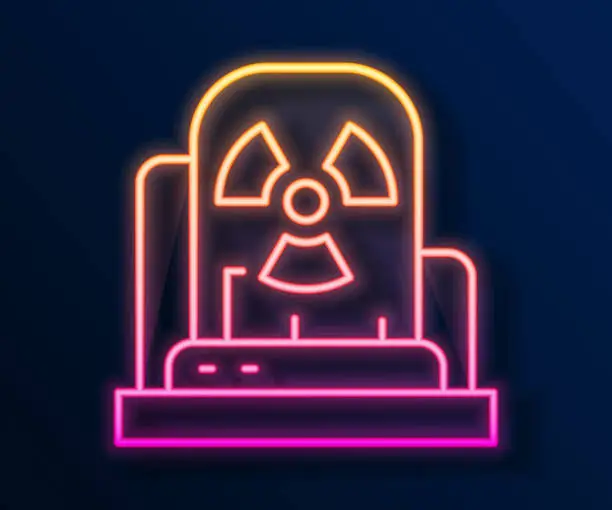 Vector illustration of Glowing neon line Radioactive warning lamp icon isolated on black background. Vector