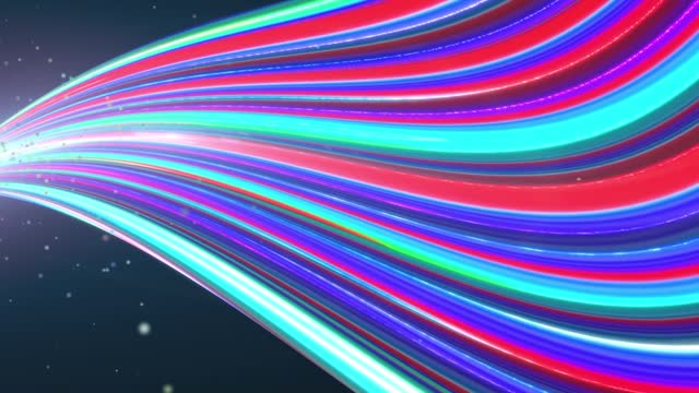 Colorful abstract wave with particle flowing on dark background. Big data, graphic backdrop animation