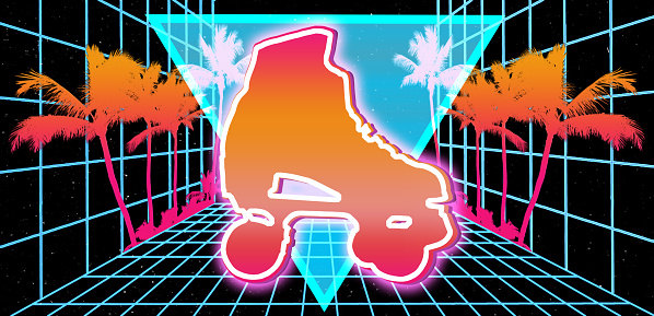 Retro 1980’s neon Synthwave style roller skating design.