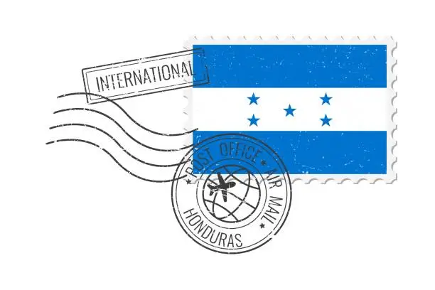 Vector illustration of Honduras grunge postage stamp. Vintage postcard vector illustration with Honduran national flag isolated on white background. Retro style.
