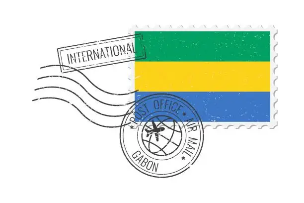 Vector illustration of Gabon grunge postage stamp. Vintage postcard vector illustration with Gabon national flag isolated on white background. Retro style.