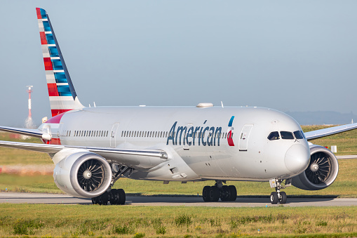 American Airliners Boeing 787 dreamliner  taxiing at Paris Charles de Gaulle airport