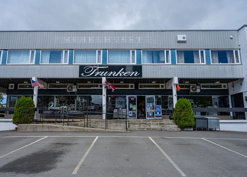 Farsund, Norway - July 02 2023: Exterior of Trunken interior and gift shop