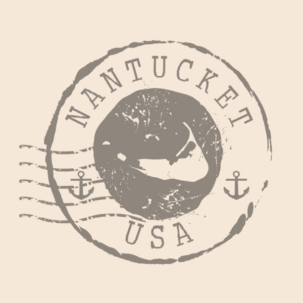 nantucket 섬의 우표 우편. ��지도 실루엣 고무 씰.  복고풍 여행을 디자인하십시오. 당신의 디자인을 위한 nantucket 그런지의 물개 지도. 미국.  주당순이익10 - massachusetts map cartography nantucket stock illustrations