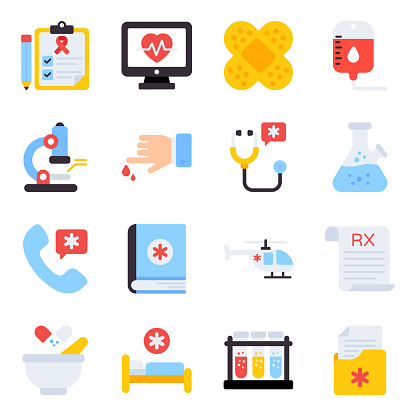 Download this medical instruments icons set. It comes up with health care services concepts in flat vector icons. Grab this set and enjoy designing healthcare, hospital, and medical projects