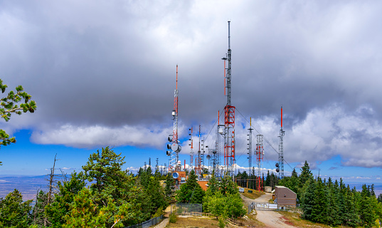 Lots of communication antennas. Location is the top of Sandia Crest near Albuquerque, New Mexico