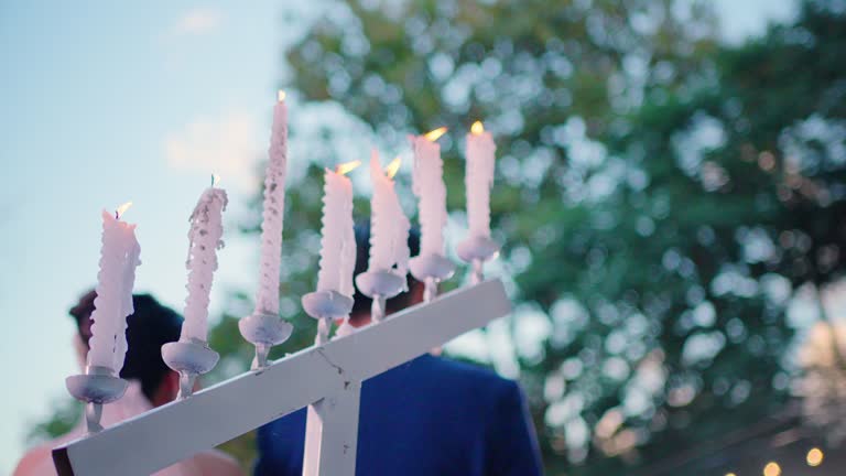 White candles in the wedding reception