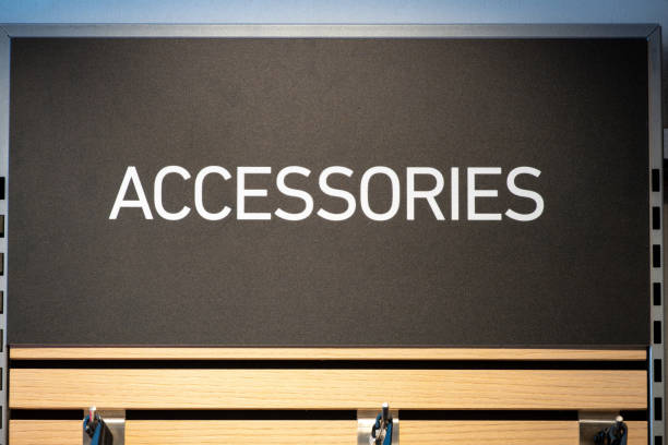'ACCESSORIES' Signage in Bold White Letters on Dark Background