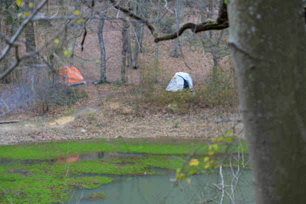 istock Orange tent and gray tent. 2011146391