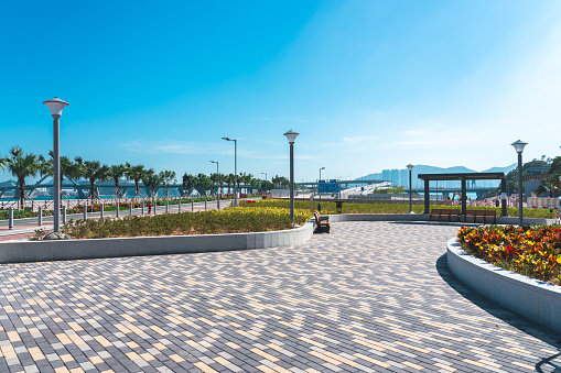Hong Kong - November 2020 : The Waterfront Boardwalk in Kwun Tong Promenade, former Kwun Tong Public Cargo Working Area