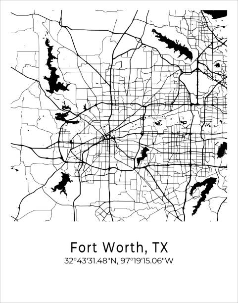 istock Fort Worth city map. Travel poster vector illustration with coordinates. Fort Worth, Texas, The United States of America Map in light mode. 2011342472