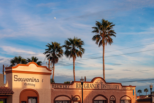 Port Isabel, Texas, USA - Souvenir shop facade at sunset time.