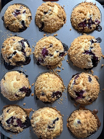 Homemade blue berry muffins after baking
