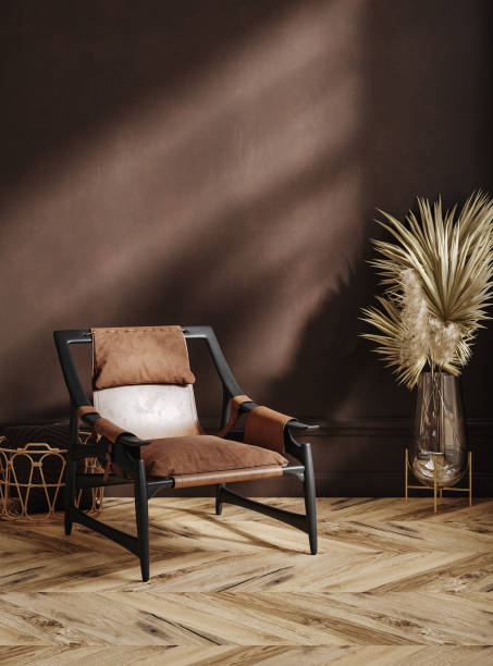 istock Home mockup interior background, dark brown room with minimal decor 2011418270