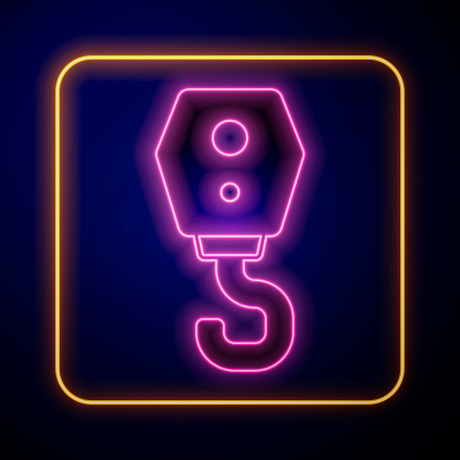 Glowing neon Crane hook icon isolated on black background. Industrial hook icon. Vector.