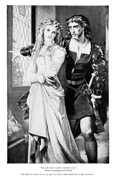 햄릿과 오필리아, 셰익스피어 연극, 16-17세기 영국 문학 - royal shakespeare theatre stock illustrations