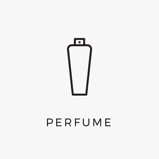 Vector illustration of Perfume bottle line icon vector fragrance linear spray art cosmetic flat icon. Perfume illustration scent bottle design deodorant.