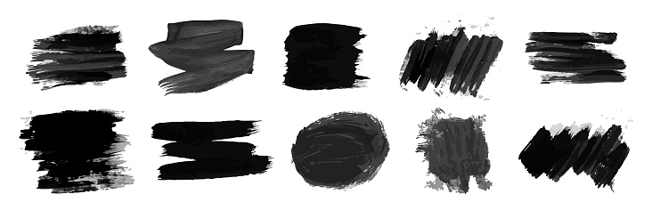 Set of black hand drawn ink stains. Ink spots isolated on white background. Vector illustration