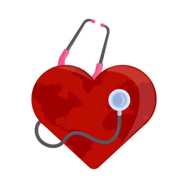 Vector illustration of heart and stethoscope AIDS