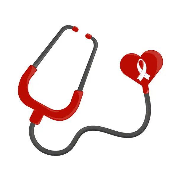 Vector illustration of stethoscope and ribbon AIDS