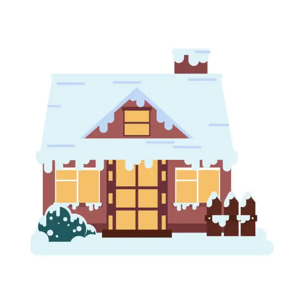 Vector illustration of facade winter cozy house