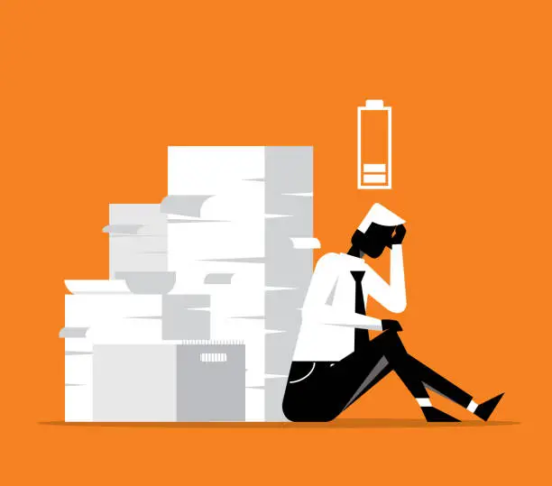 Vector illustration of Businessman with low battery