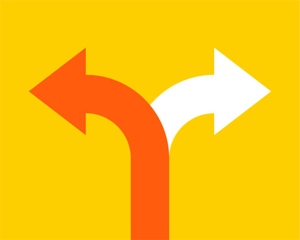 two arrow double direction option way. fork path two pathway multi traffic traffic icon. - double bend sign 이미지 stock illustrations