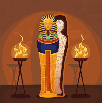 egyptian mummy in sarcophagus design