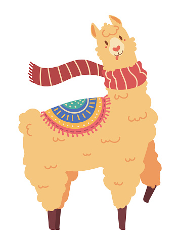 funny llama with scarf icon flat isolated