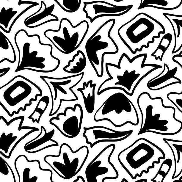 Vector illustration of Abstract floral black and white collage pattern