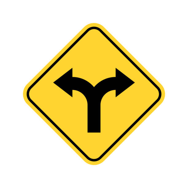 �두 개의 화살표 양방향 표지판 옵션 방법. 포크 경로 두 경로 다중 트래픽 트래픽 아이콘입니다. - double bend sign 이미지 stock illustrations