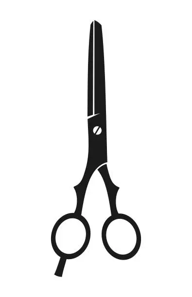 Vector illustration of Scissors, Hair Cutting Shears with a Finger Brace - Outline Cut Out Vector Icon