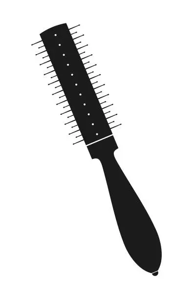 Vector illustration of Round Hair Brush with Bristles, Hair comb, Hair Styler - Cut Out Vector Silhouette