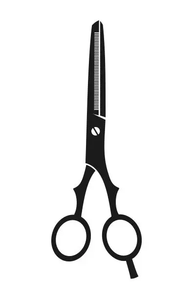 Vector illustration of Shears, Hair Thinning Scissors with a Finger Brace - Outline Cut Out Vector Icon