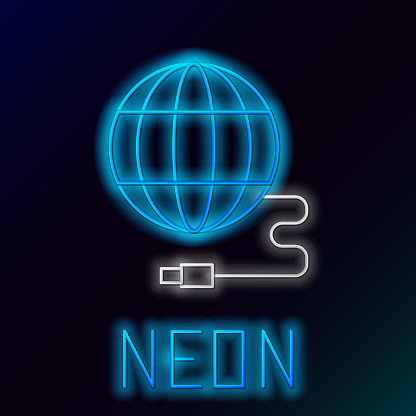 Glowing neon line Global technology or social network icon isolated on black background. Colorful outline concept. Vector.