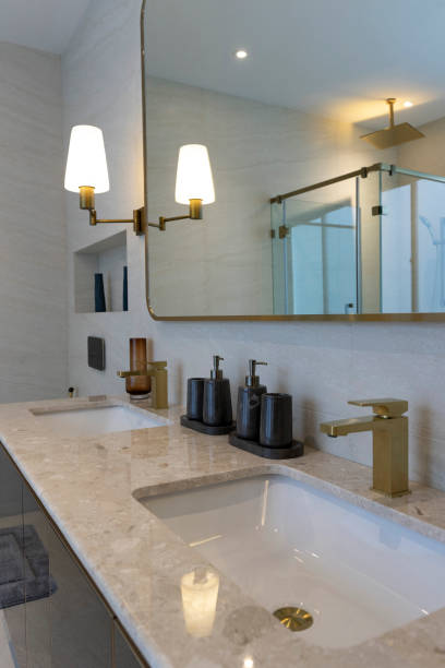 istock A luxury bathroom with duo sinks and marble top. 2011730523