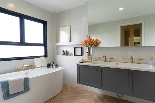 istock A luxury bathroom with duo sinks and marble top. 2011730524