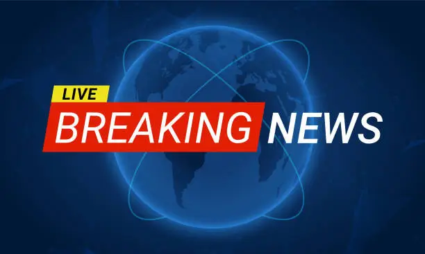 Vector illustration of Breaking news tv report template vector background channel banner. Breaking news logo screen broadcast media template.