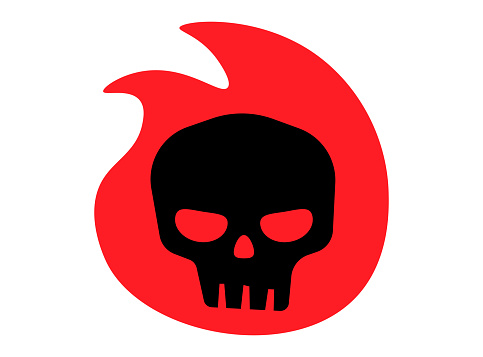 Vector illustration of a minimalist human skull with fire and flames. Cut out design element on a transparent background on the vector file.