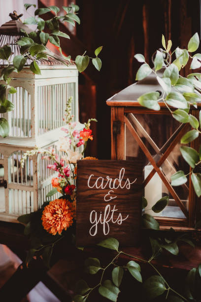istock Close up of card box and gift table sign at a wedding reception 2011802179