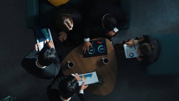 istock Top view of smart team analysis graph while leader present chart. Directorate. 2011804090