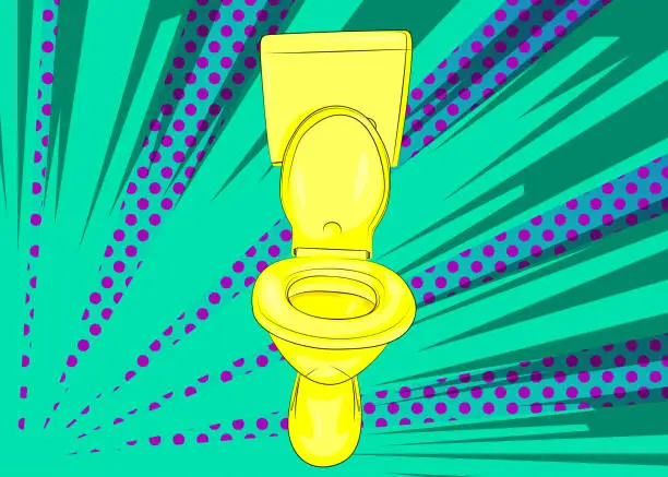 Vector illustration of Cartoon Flush Toilet, comic book Restroom. Retro vector comics pop art design.