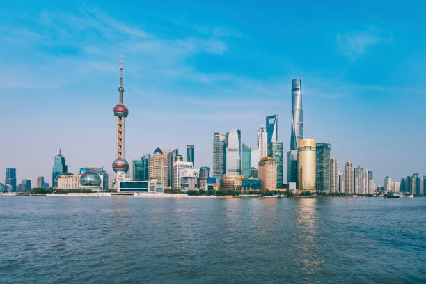Urban Skyline of Shanghai, China, Asia the city skyline, blue sky, water surface shanghai tower stock pictures, royalty-free photos & images
