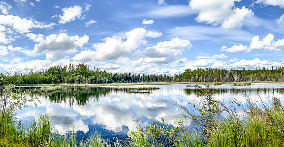 The beauty of Interior Alaska is enhanced with the smooth reflective waters. This small gem can be found in Interior Alaska. Lakes such as this reflect the beauty of Alaska’s big sky and beautiful cloud formations as they reflect upon the still waters.