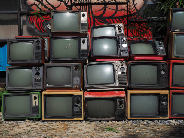 istock Pattern wall of pile colorful retro television (TV) 2011927312