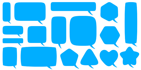 Text talk balloons. Speech bubbles clouds for dialog. Comic cloud box for message. Frame shape set for comment isolated on white background. Vector stickers.